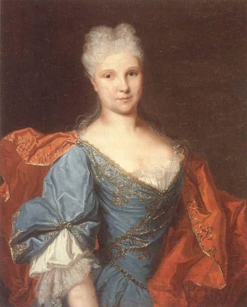 unknow artist Portrait of a lady,half-length,wearing a blue embroidered dress with a scarlet mantle Spain oil painting art
